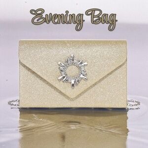 NWT Gold Glitter & Rhinestone Accent Envelope Evening/Clutch/Crossbody Bag
